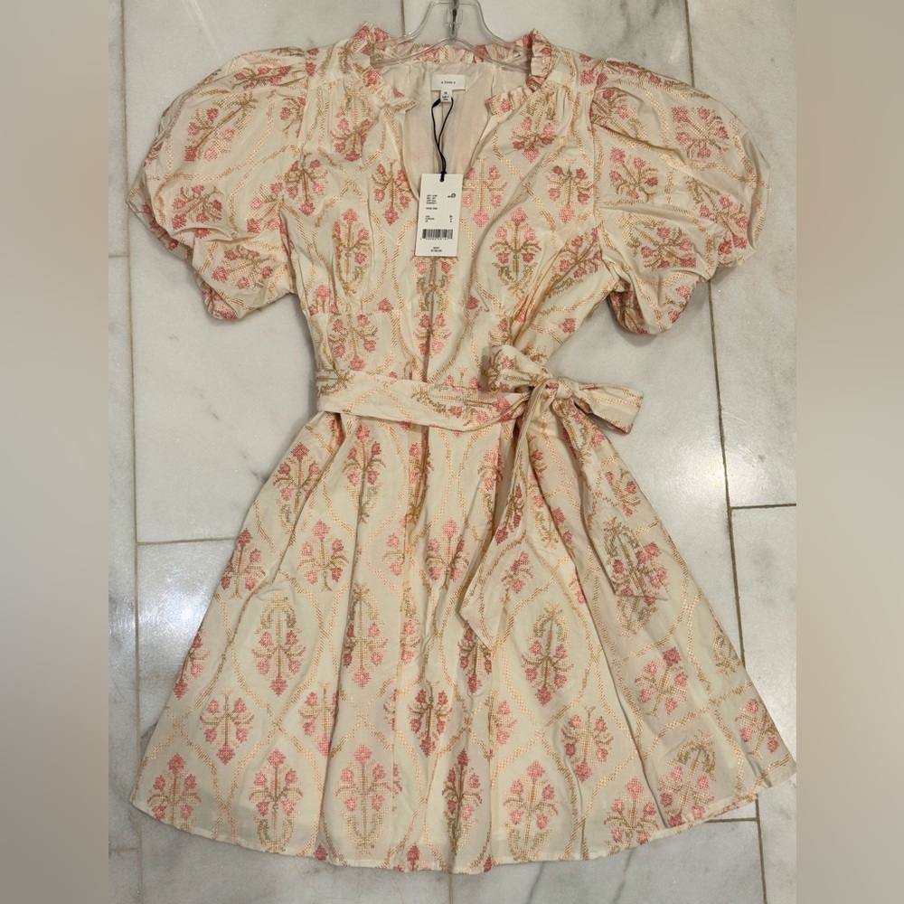 NWT A Loves A Floral Puff Sleeve Dress with Belt